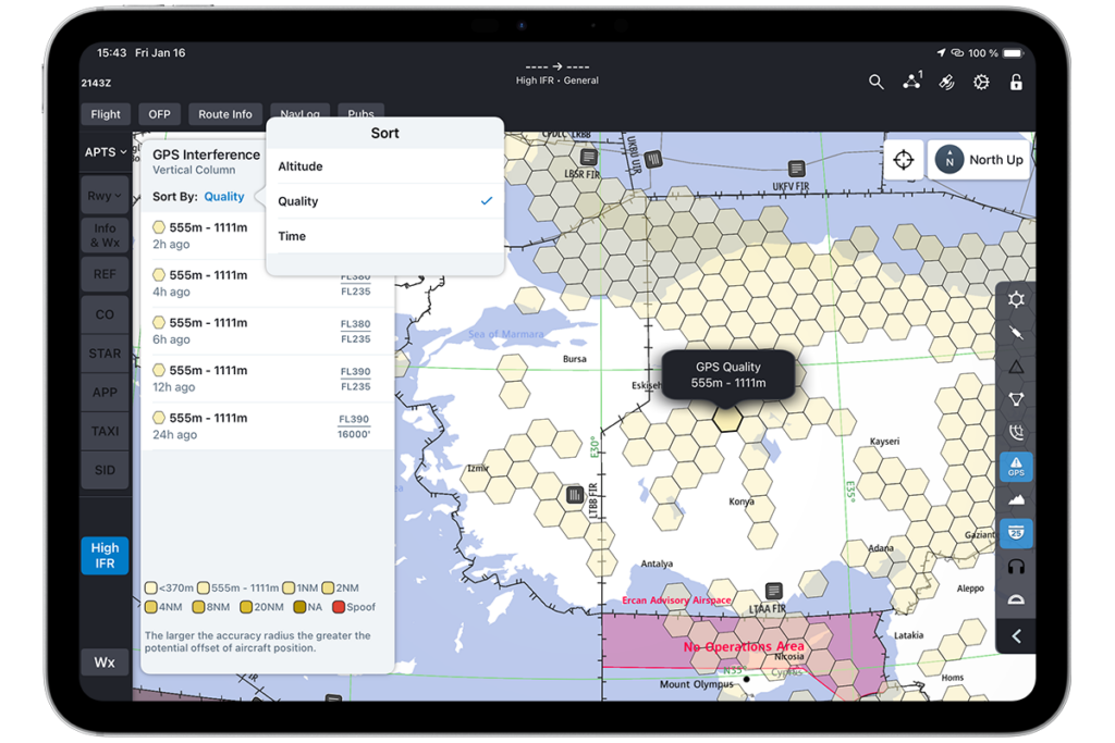 FliteDeck Pro helps improve situational awareness by showing areas of GPS interference.